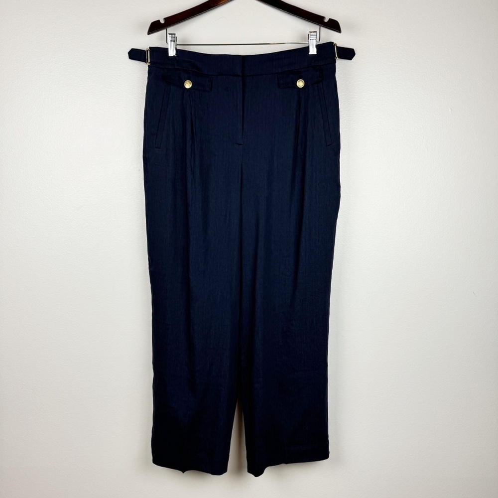 J. Crew Collection Side Tab Trouser Italian Linen Blend Navy Size 12 NWT - Picture 3 of 9